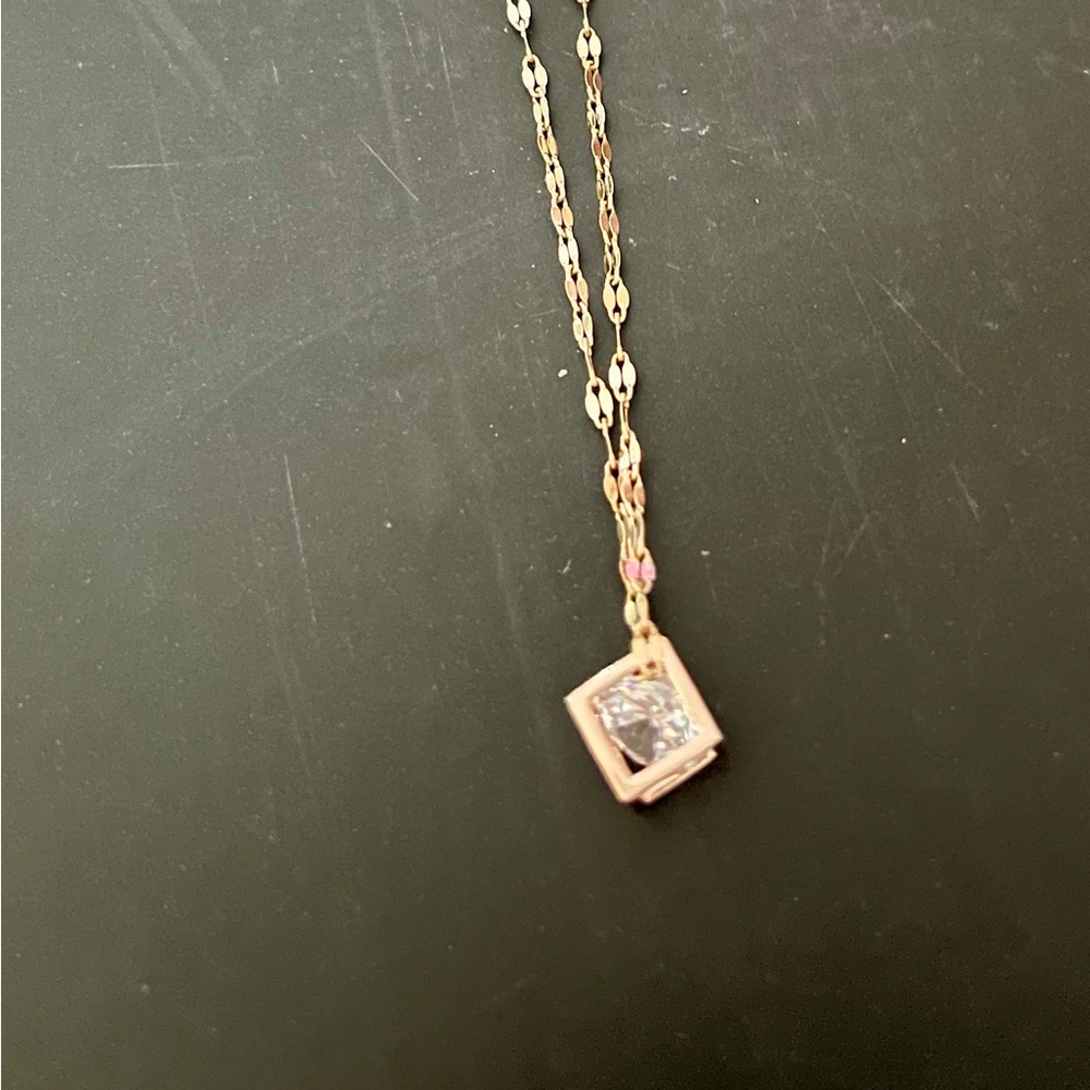 Rose Gold necklace with Diamond (Lab) inside Cube in Pendant - Stainless Steel